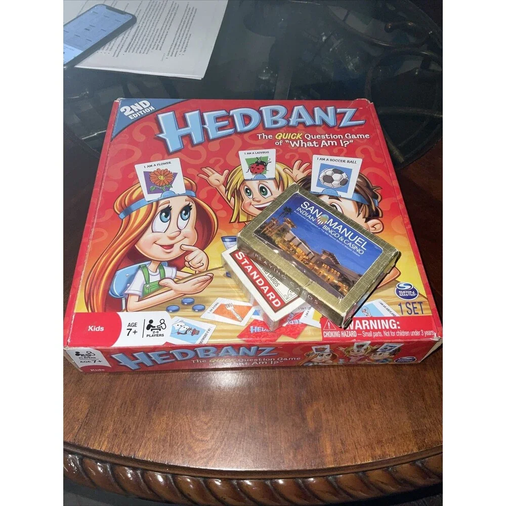 HEADBANZ Game for Kids - All Pieces EUC, Plus Two Playing Cards New